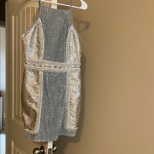 PrettyLittleThing Silver and Cream Mini Dress